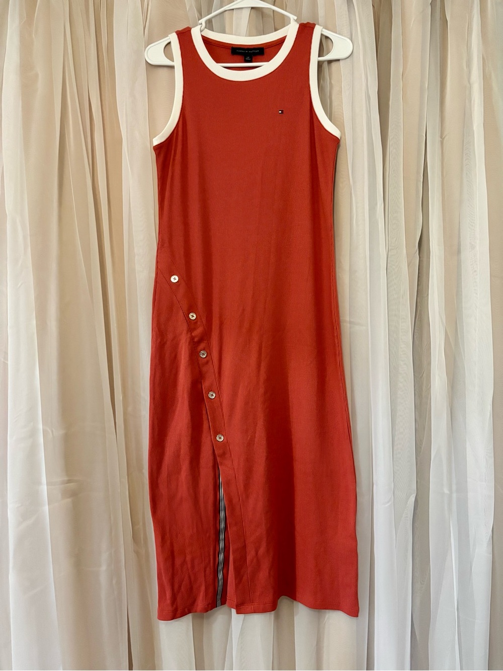 Tommy Hilfiger Size SP Ribbed Tank Midi Dress Sleeveless Stretch Front Split